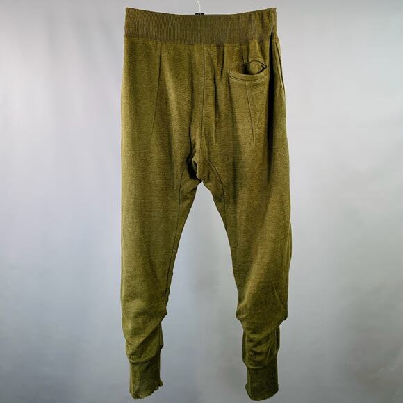 Size M Pulau Olive Knit Linen Blend Elastic Waistband Casual Pants - Picture 2 of 5